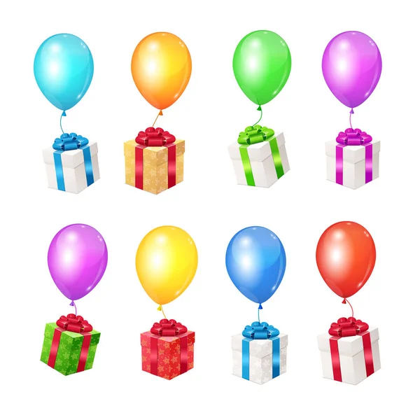 Realistic 3d Detailed Color Balloons and Present Boxes. Vector — Stock Vector