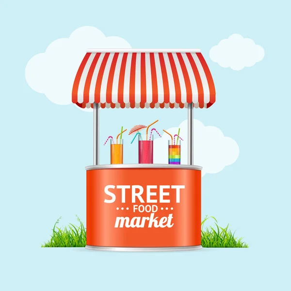 Realistico dettagliato 3d Street Fast Food Market Stall. Vettore — Vettoriale Stock