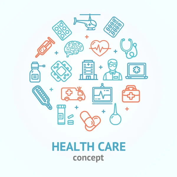 Gesundheitswesen Farbe runde Design-Vorlage Linie Icon-Konzept. Vektor — Stockvektor