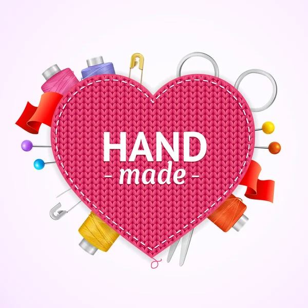 Realistic 3d Hand Made Knitted Concept. Vector — Stock Vector