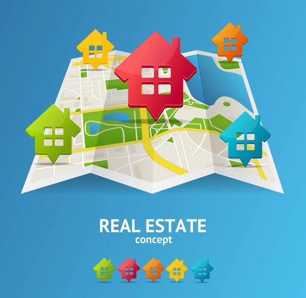 Realista 3d detallado mapa de la ciudad concepto de bienes raíces. Vector — Vector de stock
