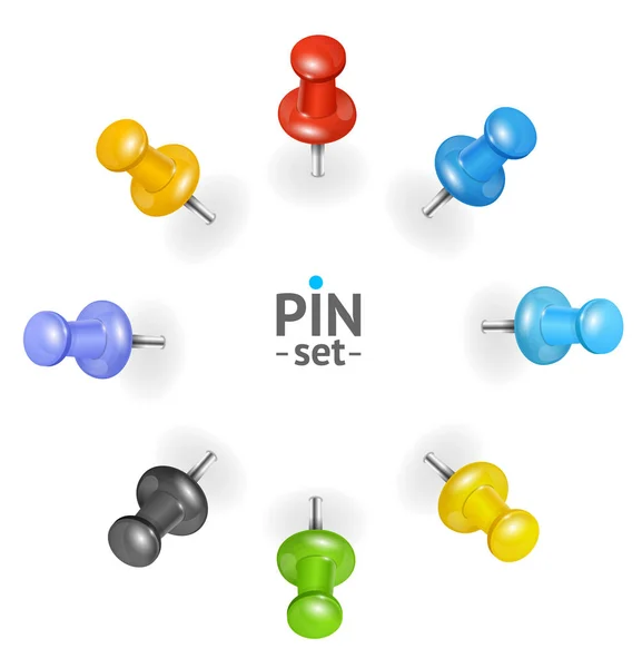 Realistische 3D-gedetailleerde kleur Pins Icons Set. Vector — Stockvector