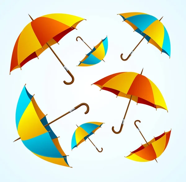 Realistic 3d Detailed Color Umbrella Falling Set. Vector — Stock Vector