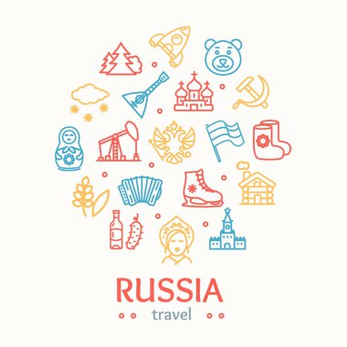 Rusya seyahat ve Turizm renk tasarım şablonu satırı simgesi konsepti yuvarlak. Vektör