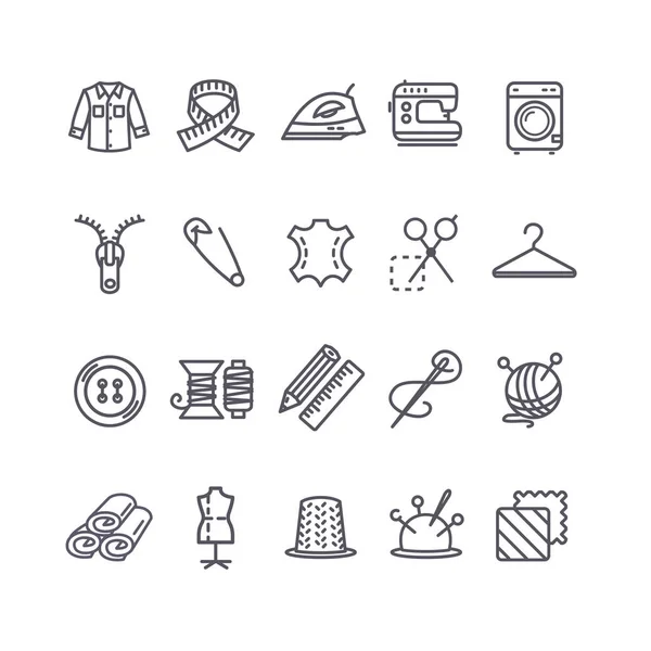 Naaien en handwerk gereedschap zwarte dunne lijn Icon Set. Vector — Stockvector