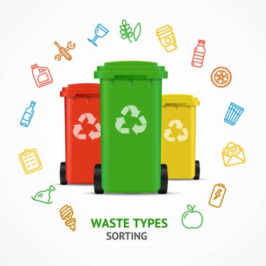 Gerçekçi 3d detaylı geri dönüşümlü depo gözleri renkli anahat simgeleri cadı. Vektör