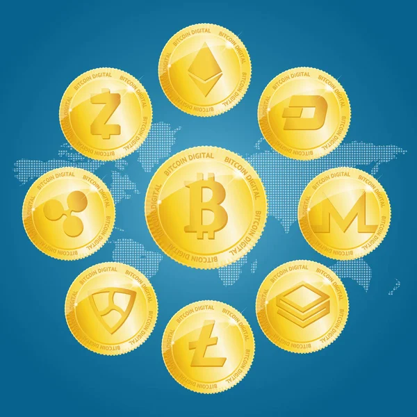 Realistic 3d Detailed Crypto Coins Set. Vector — Stock Vector