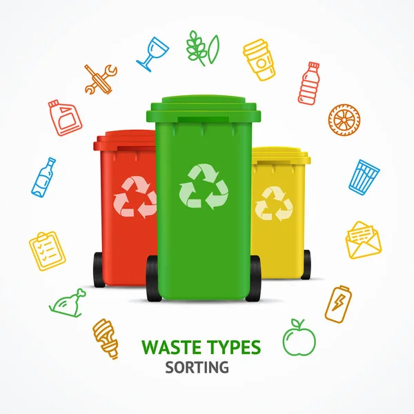 Realistic 3d Detailed Recycled Bins witch Color Outline Icons. Vector — Stock Vector