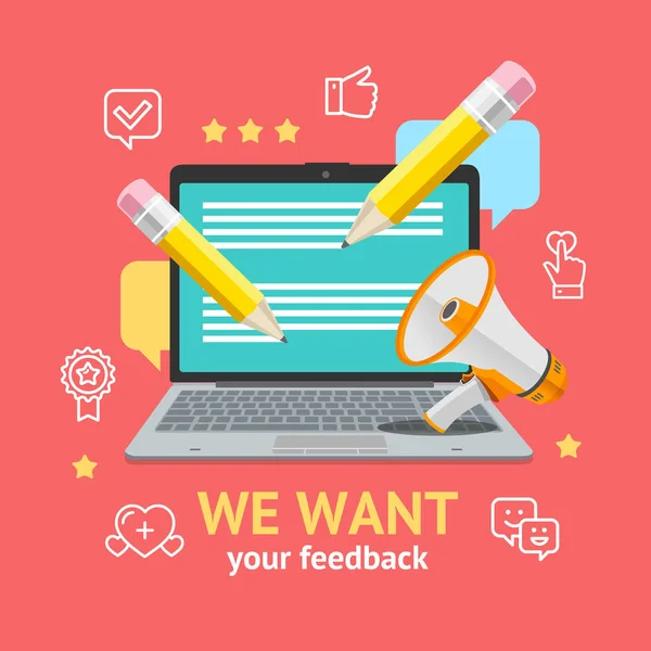 Vogliamo un Feedback Concept. Vettore — Vettoriale Stock