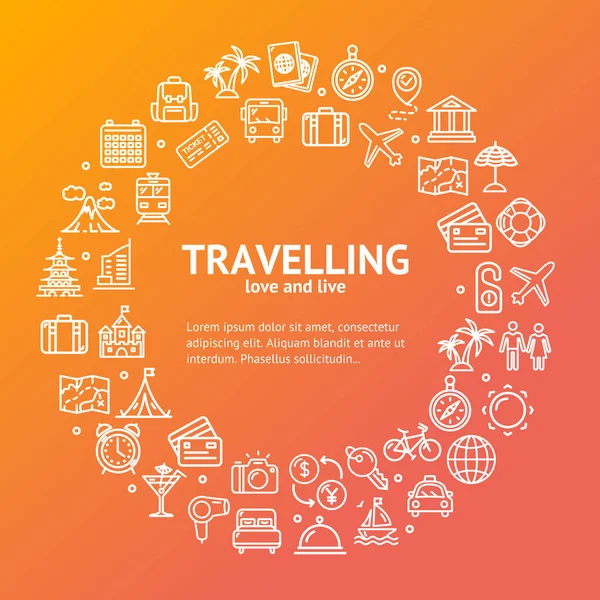 Travel Round Design Template Line Icon Concept. Vector — Stock Vector