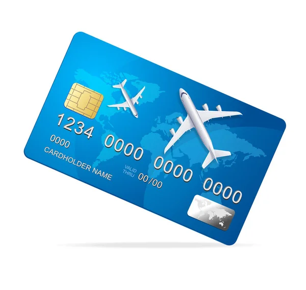 Realist 3d Card de credit detaliat cu avion. Vector — Vector de stoc