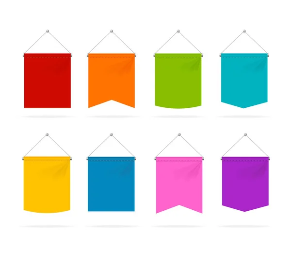 Ensemble d'icônes de modèle Pennant couleur détaillée 3d réaliste. Vecteur — Image vectorielle
