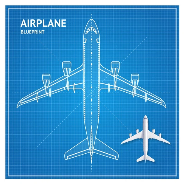 飛行機の青写真計画平面図です。ベクトル — ストックベクタ