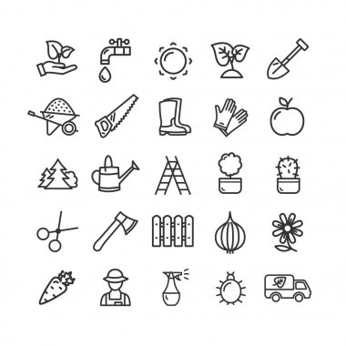 Bahçe işaretleri siyah ince çizgi Icon Set. Vektör