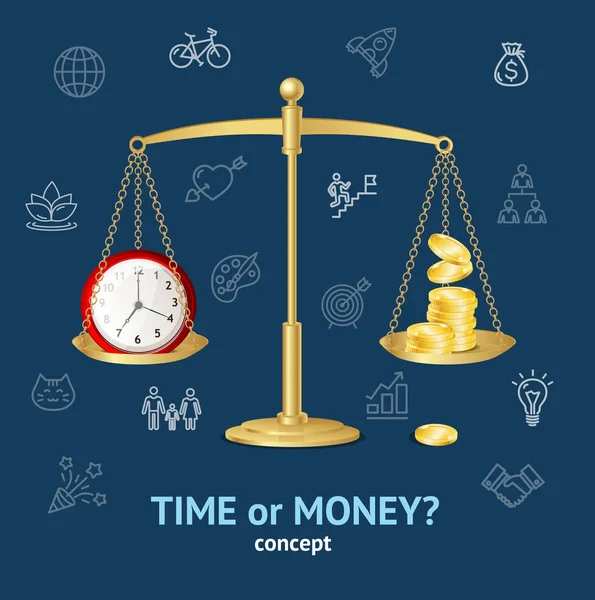 Concepto de tiempo o dinero. Vector — Archivo Imágenes Vectoriales