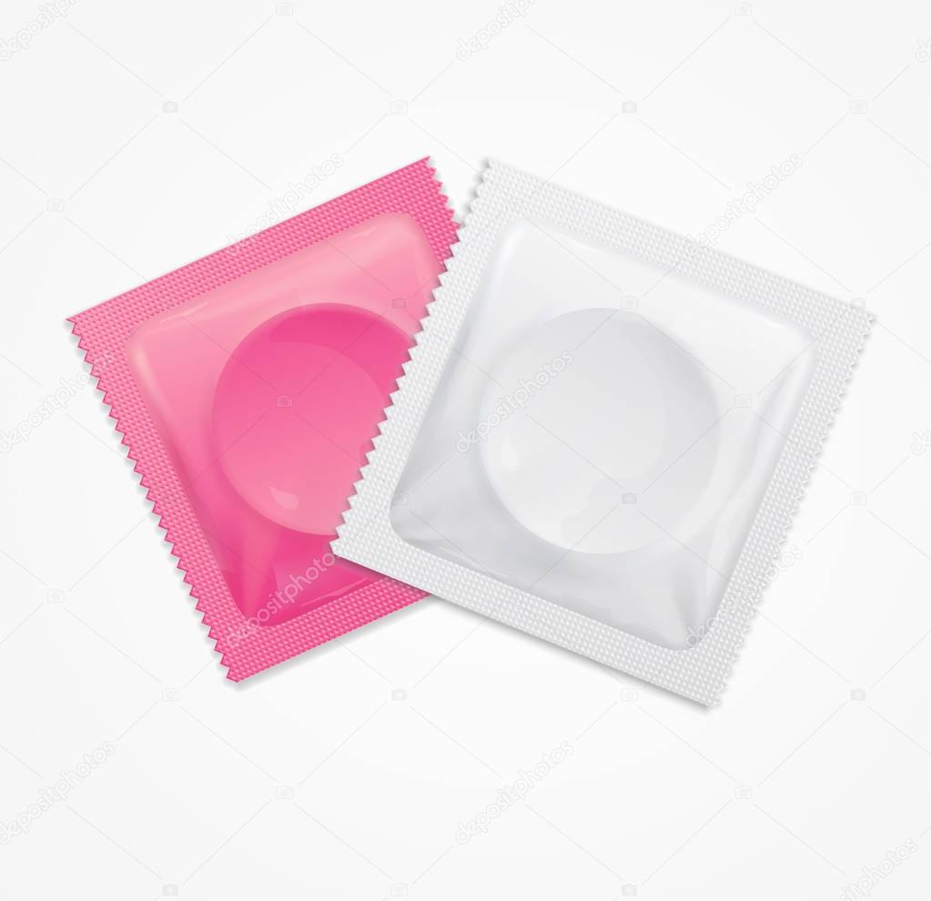 Realistic 3d Detailed Condoms Package Set. Vector