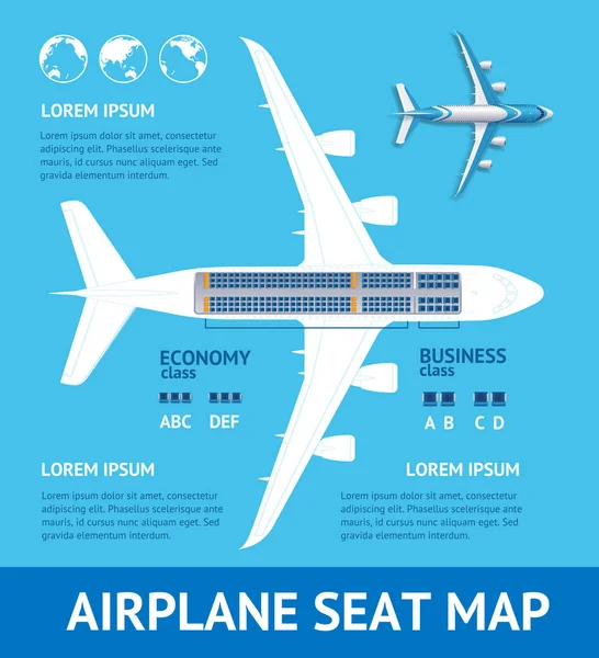 Plano de Avião Cartão de Mapa de Assento. Vetor —  Vetores de Stock