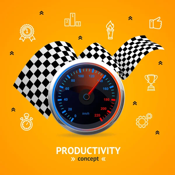 Motiváció és a termelékenység koncepció a sebességmérő. Vektor — Stock Vector