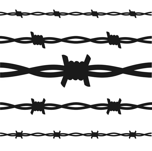 Cartoon Silhouette Black Barbed Wire Line Set. Vector — Stock Vector