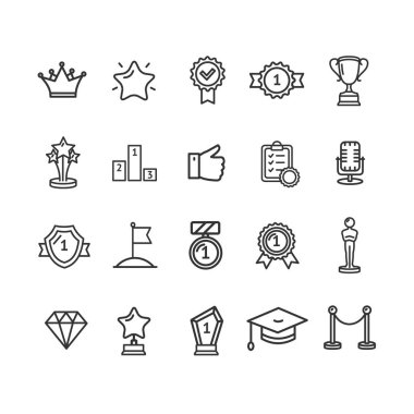 Ödülü işaretleri siyah ince çizgi Icon Set. Vektör