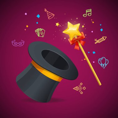 Gerçekçi detaylı 3d sihirli değnek parti kavramı. Vektör