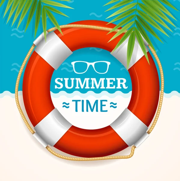 Banner horario de verano con boya salvavidas. Vector — Archivo Imágenes Vectoriales