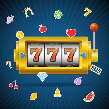 Casino kavramı Slot makinesidir ve renk simgeleri düşüyor. Vektör