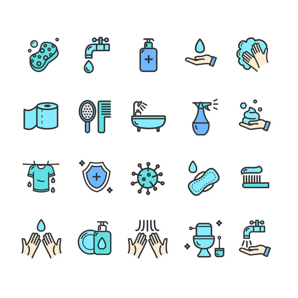 Sinais de higiene Color Thin Line Icon Set. Vetor — Vetor de Stock