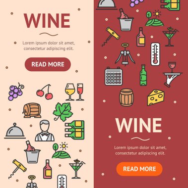 Şarap içecek afiş Vecrtical küme. Vektör