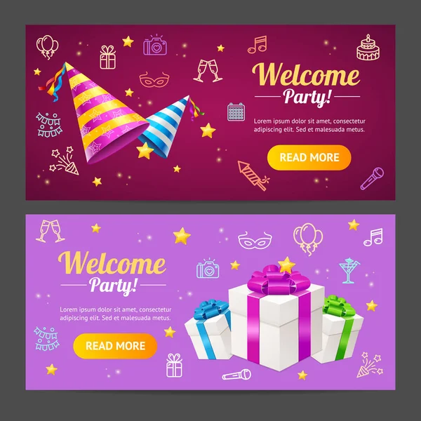 Welcome Party Template Card Horizontal Set. Vector — Stock Vector