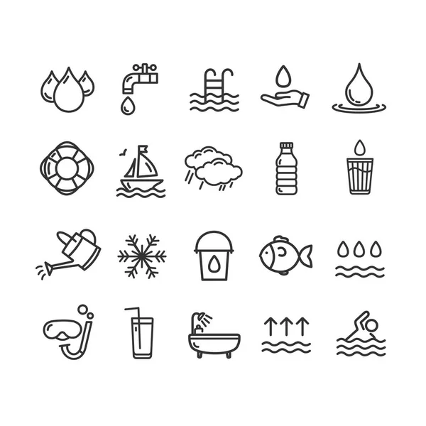 Piscina e segni d'acqua Black Thin Line Icon Set. Vettore — Vettoriale Stock