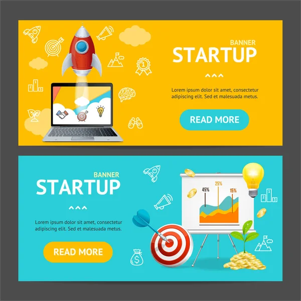 Startup Banner Horizontal Set. Vetor — Vetor de Stock