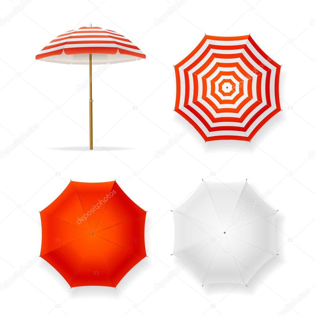 Realistic Detailed 3d Sun Umbrella Set. Vector