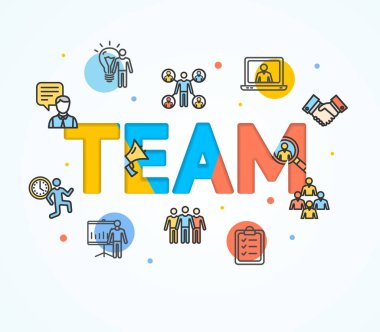 Çizgi film takım kavramı kartı Poster. Vektör