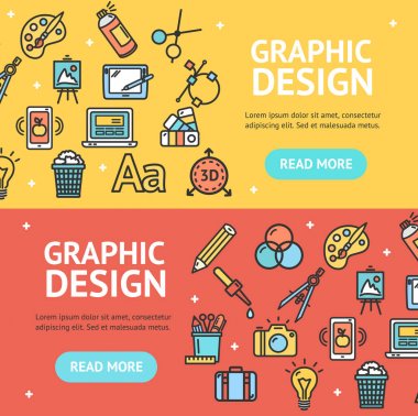 Grafik tasarım işaretleri afiş yatay küme. Vektör