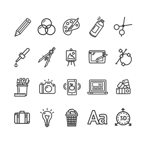 Graphic Design Signs Black Thin Line Icon Set. Vector — Stock Vector