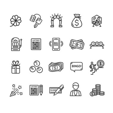 Loto işaretleri siyah ince çizgi Icon Set. Vektör