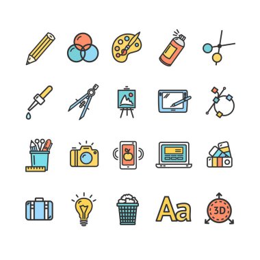Grafik tasarım işaretleri renk ince çizgi Icon Set. Vektör