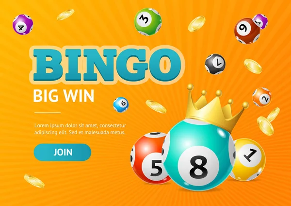Realistische gedetailleerde 3D-Lotto Concept Bingo grote Win kaart achtergrond. Vector — Stockvector