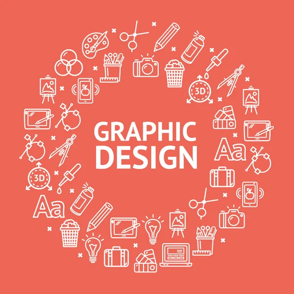 Graphic Design Signs Round Design Template Linea Icona Concetto. Vettore — Vettoriale Stock