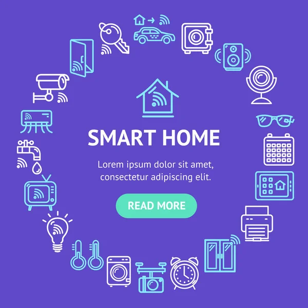 Smart Home Signs Design Round Design Template Line Icon Concept (en inglés). Vector — Archivo Imágenes Vectoriales