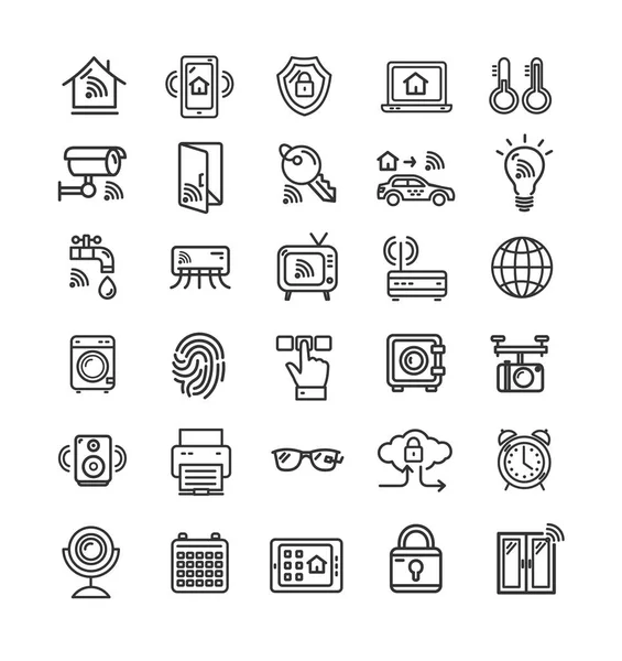 Smart Home Signs Set de iconos de línea delgada negra. Vector — Vector de stock