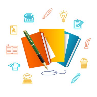 Yazar kavramı ile gerçekçi ayrıntılı 3d kitap. Vektör