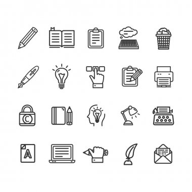 Yazar ve Copywriting işaretleri siyah ince çizgi Icon Set. Vektör
