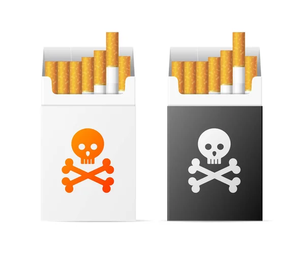 Реалістичний докладний 3d пакет попередження про сигарету з набором черепів. Векторні — стоковий вектор