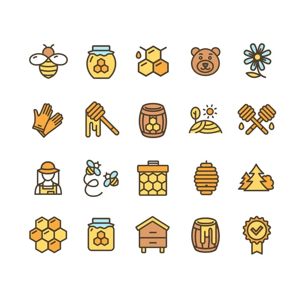 Conjunto de ícones de linha fina de sinal de mel. Vetor —  Vetores de Stock