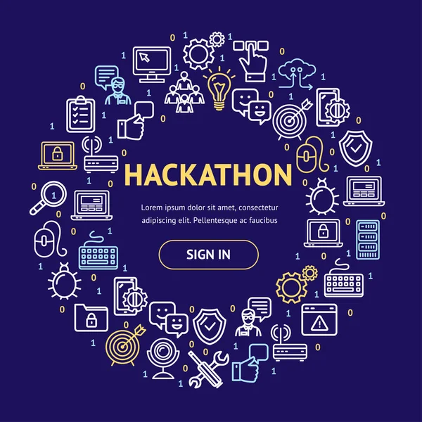 Hackathon Segni Design rotondo modello sottile linea Icona concetto. Vettore — Vettoriale Stock