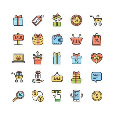 İndirimli Renk İnce Satır Simgesi Ayarlandı. Vektör