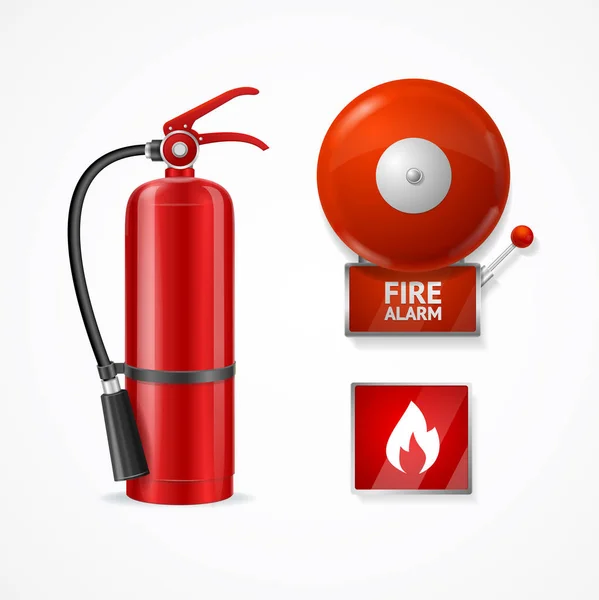 Realistic Detailed 3d Fire Alarm Set. Vector — Stock Vector