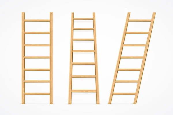 Realistic Detailed 3d Wooden Ladder Set. Vector — Stock Vector